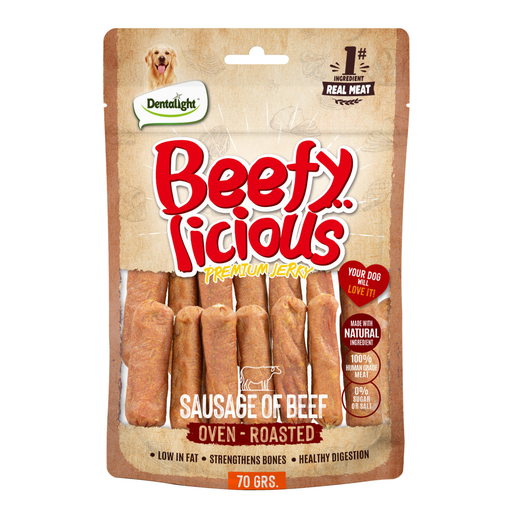 [DL13463] Dentalight Beefy Licious Jerky Treats For Dogs-Sausage of Beef 70g