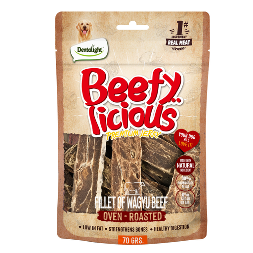 [DL13470] Dentalight Beefy Licious Jerky Treats For Dogs-Fillet of Wagyu Beef 70g