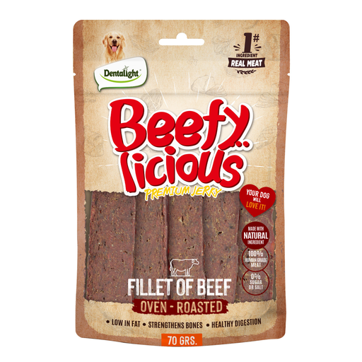 [DL13487] Dentalight Beefy Licious Jerky Treats For Dogs-Fillet of Beef 70g