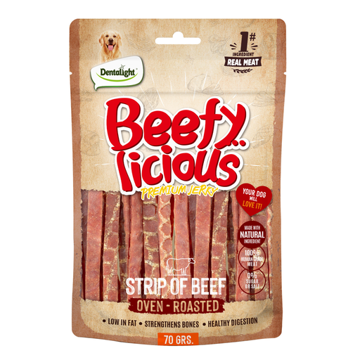 [DL13494] Dentalight Beefy Licious Jerky Treats For Dogs-Strip of Beef 70g