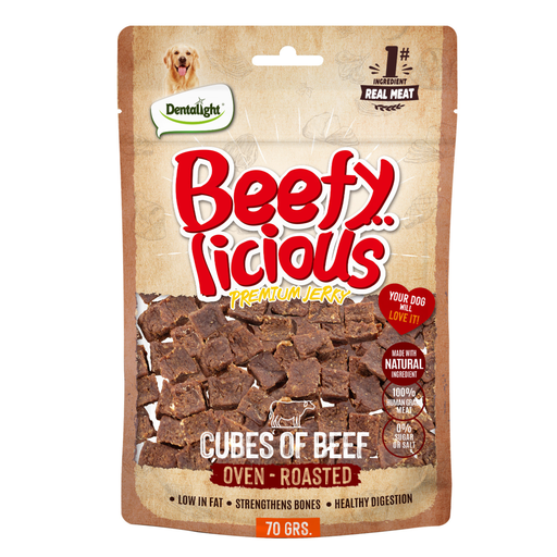[DL13500] Dentalight Beefy Licious Jerky Treats For Dogs-Cube of Beef 70g
