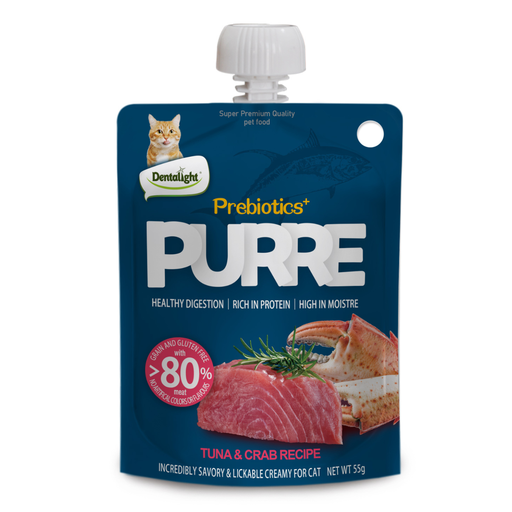 [DL13012] Dentalight Prebiotics+ PURRE creamy Treats For Cats-Tuna & Crab 55g [12pcs/case]