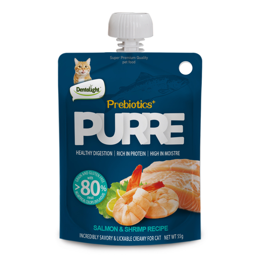 [DL13005] Dentalight Prebiotics+ PURRE creamy Treats For Cats-Salmon & Shrimp 55g [12pcs/case]