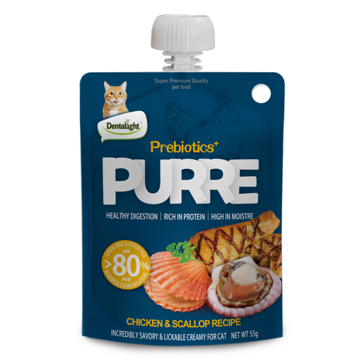 [DL13029] Dentalight Prebiotics+ PURRE creamy Treats For Cat -Chicken & Scallop 55g [12pcs/case]