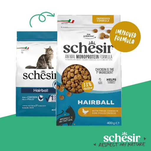 [SRMN23371500] Schesir Monoprotein Adult Dry Cat Food –Hairball-Fresh Chicken-400g