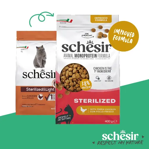 [SRMN23371700] Schesir Monoprotein Adult Dry Cat Food –Sterilized-Fresh Chicken-400g