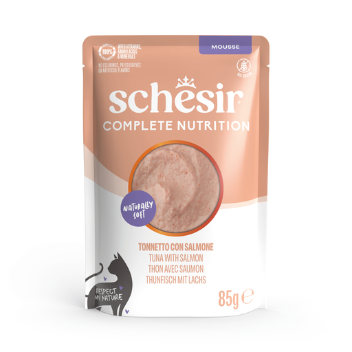 [SRMN21234504] Schesir Complete & Balanced Nutrition Wet Cat Food in Mousse Pouch- Tuna With Salmon 85g [MOQ:12pcs] 