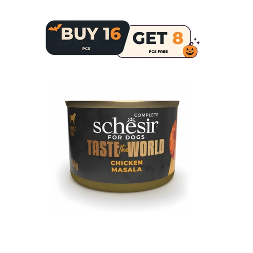 [SCH-OFF22115403] Schesir Taste The World Dog Wholefood - Chicken Masala 150g (Min Order-  8 Cans) Buy 16 Can and Get 8 Can Free