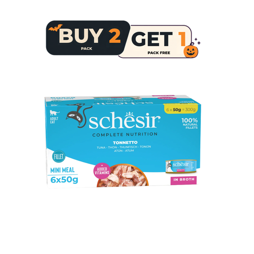 [SCH-OFF21150004] Schesir Complete & Balanced Nutrition Wet Cat Food in Broth Can[Multi pack]- Tuna-(6X50g) Buy 2 Pack & Get 1 Free